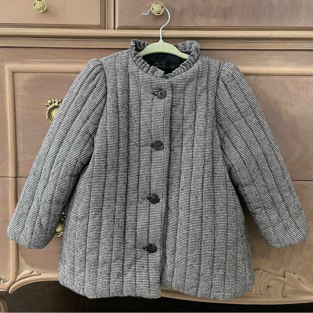 Girls black and white check quilted jacket